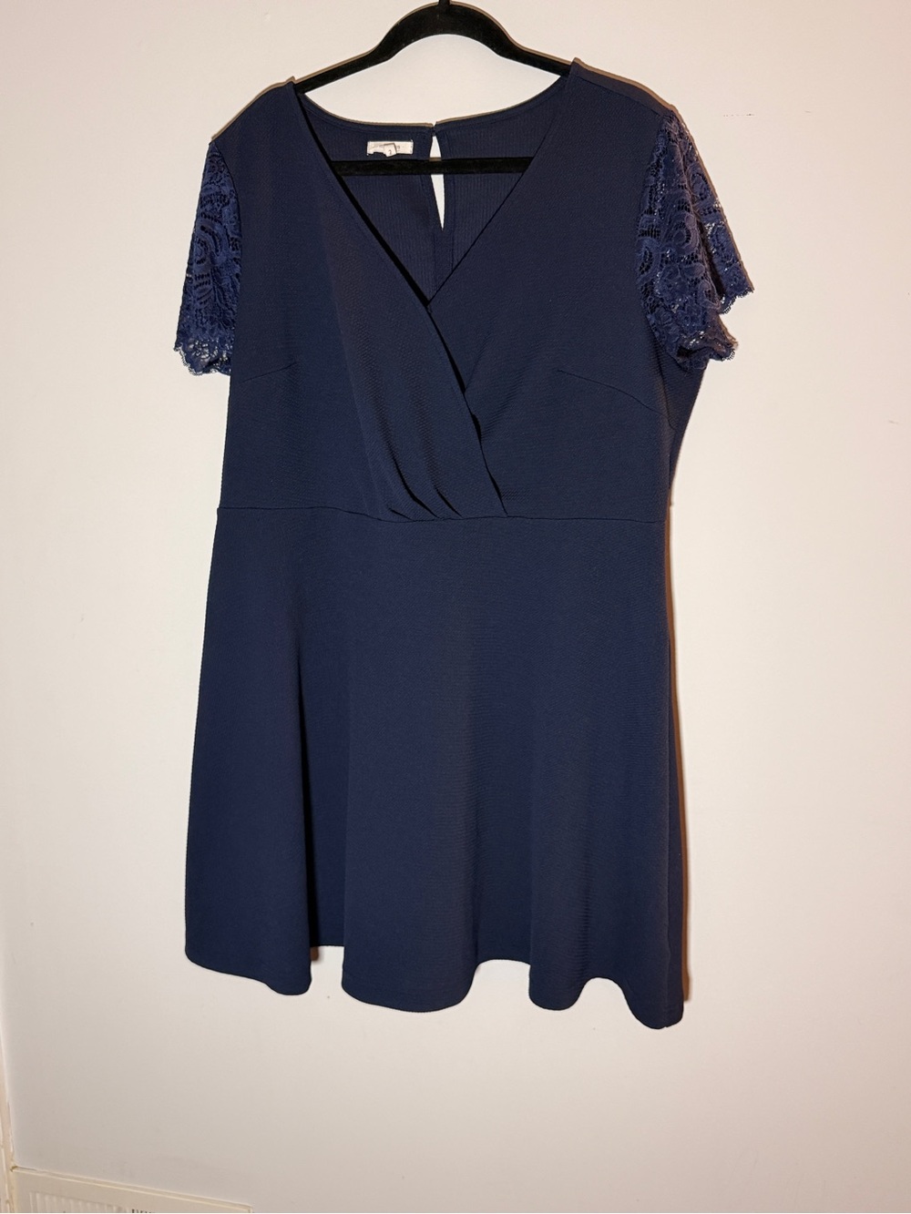 Maurices Navy Blue V-Neck Midi Dress with Lace Sleeves